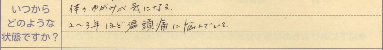 体のゆがみが気になる 2～3年ほど偏頭痛に悩んでいる