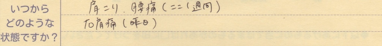 肩こり腰痛(ここ1週間) 右肩痛(昨日）