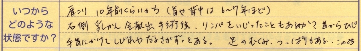 肩こり・首こり・背中の痛み・首から手首にかけてのしびれとだるさ・足のむくみ