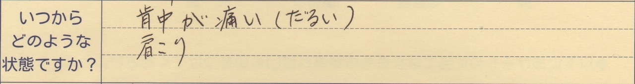 背中が痛い(だるい） 肩こり