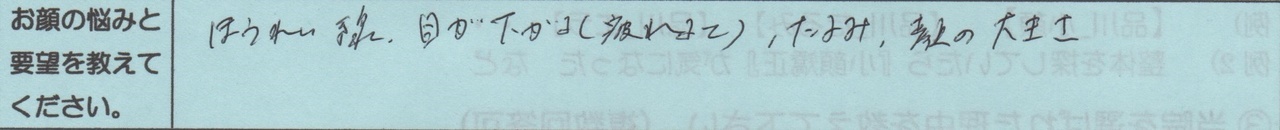 ほうれい線、目が下がる(疲れると)、たるみ、顔の大きさ