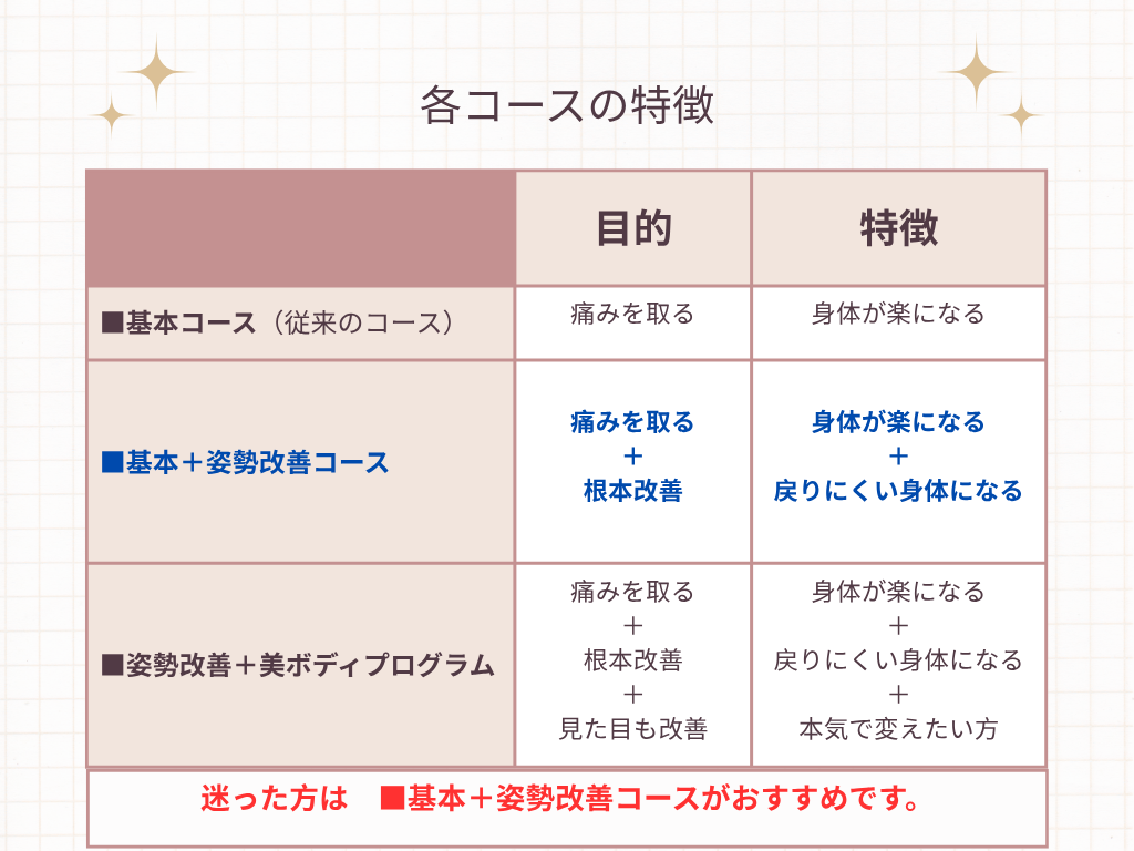 整体コース比較表
