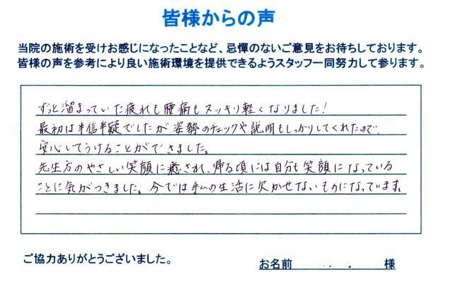 腰痛 疲れ 大田区馬込30代/自営業