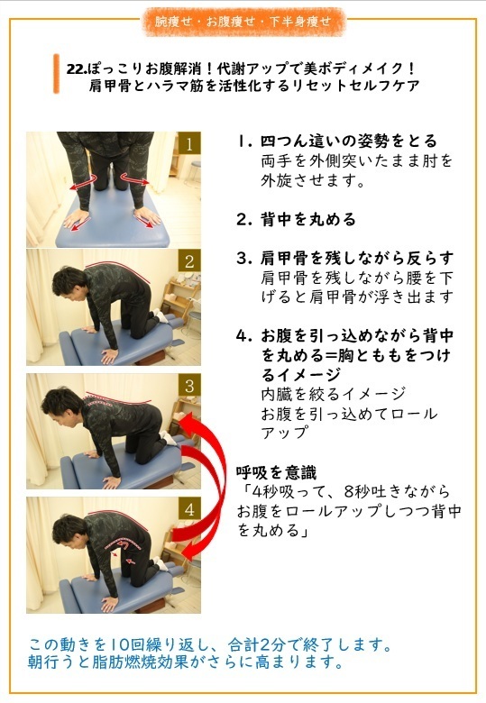 22.ぽっこりお腹解消！代謝アップで美ボディメイク！ 　 肩甲骨とハラマ筋を活性化するリセットセルフケア