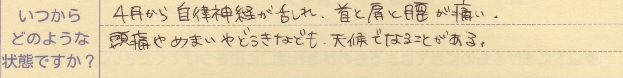 4月から自律神経が乱れ首と肩と腰が痛い。 頭痛やめまいやどうきなども天候でなることがある