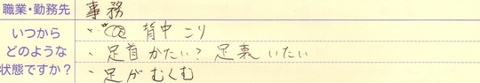 冨田勝リセットの臨床事例。背中のこり、足首硬い、足裏痛い、足がむくむ