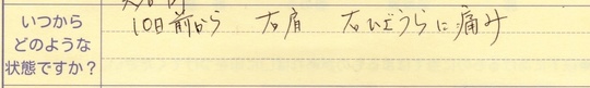 右肩の痛み、右ひざ裏の痛み