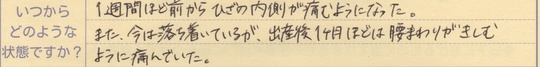 1週間ほど前からひざの内側が痛むようになった また今は落ち着いているが出産後1ヵ月ほどは腰まわりがきしむように痛んでいた